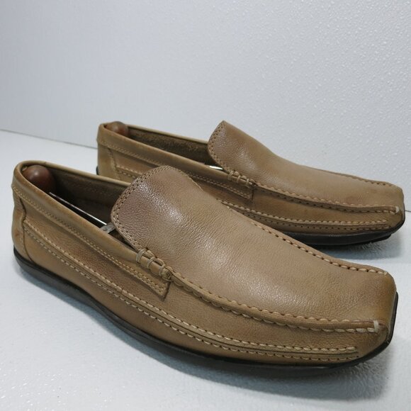 Brown Shoe Hand Stitched Leather Square Toe Driver Moccasins Footwear Men's 11 M - Picture 2 of 6